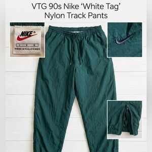 Vtg 90s Nike White Tag Nylon Track Pants Forest Green Baggy Sz L